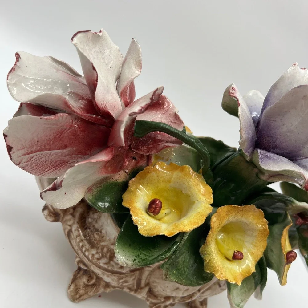 Capodimonte Italy Handcrafted Porcelain Floral Centerpiece Bowl Original Tag